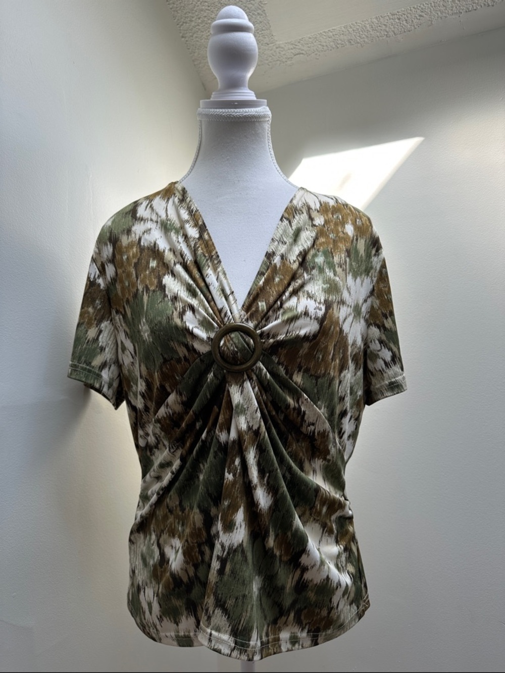 TRADITION Y2K Floral Print Cottage Boho Summer Vneck Short Sleeve Size Large